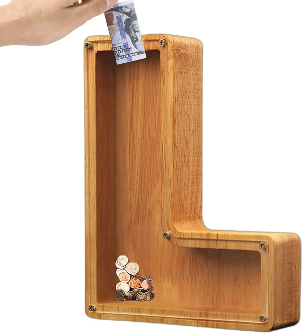 Letter Piggy Bank-Wood Gift for Kids-EchoDecor