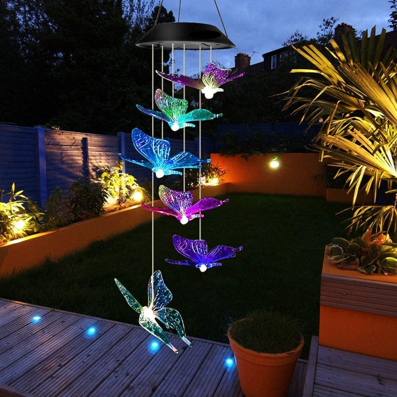 Solar Powered Color Changing LED Large Butterfly Wind Chimes-EchoDecor
