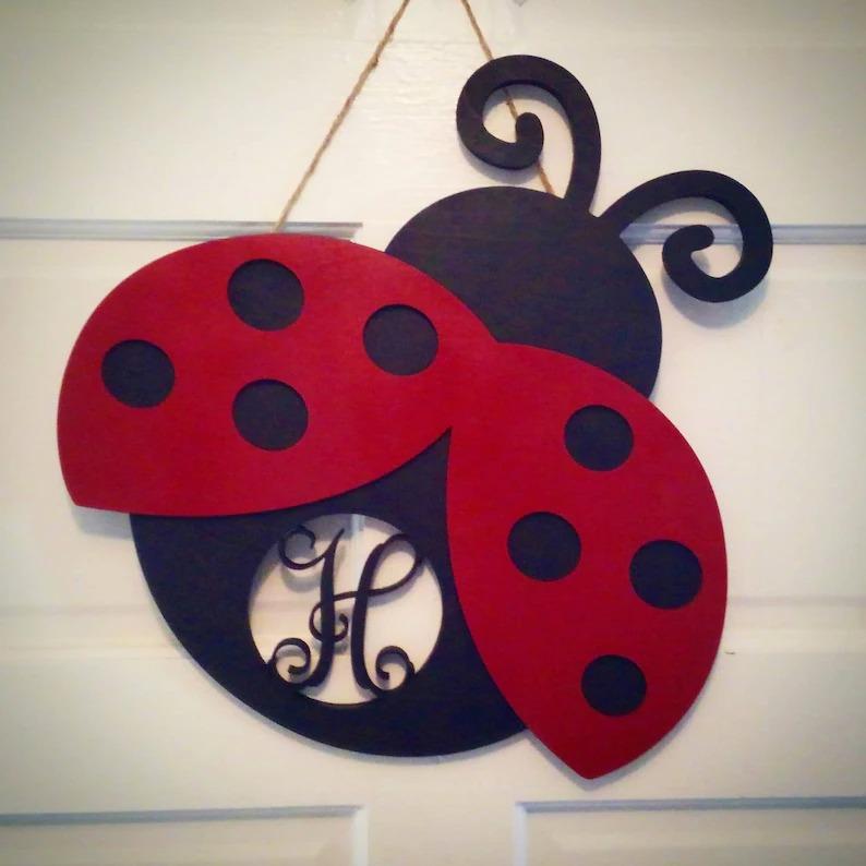 18" Ladybug Monogram Wood Door Hanger-Etcy Decor