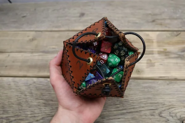 Leather D20 dice bag
