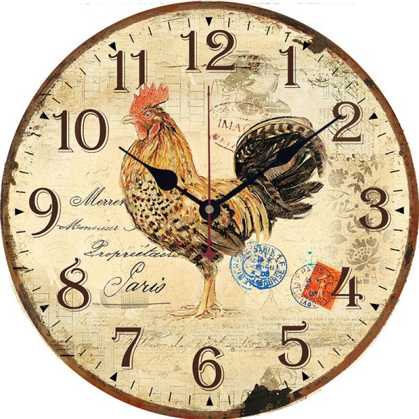 🐔Vintage Farmhouse Kitchen Wall Clocks Battery Operated Rooster Analog Clock 🐓-EchoDecor