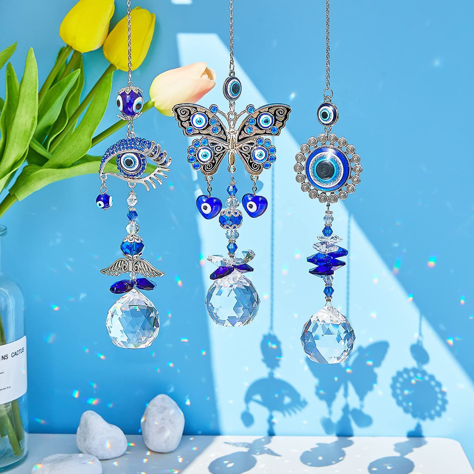 Hanging Crystal Suncatcher Ornament Turkey Blue Evil Eye-EchoDecor