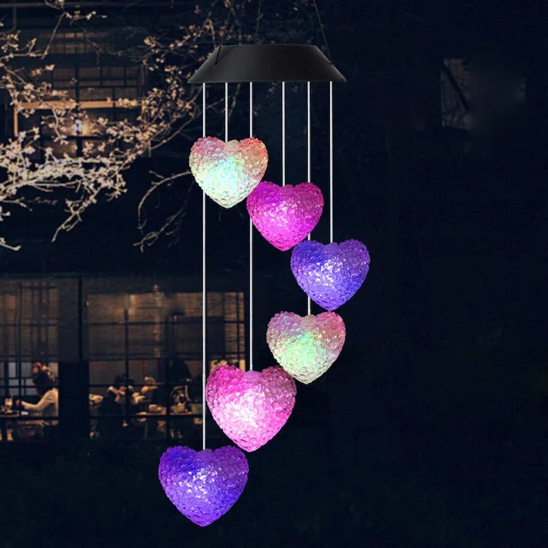 LED Solar Powered Color Changing Love Heart Wind Chimes-EchoDecor