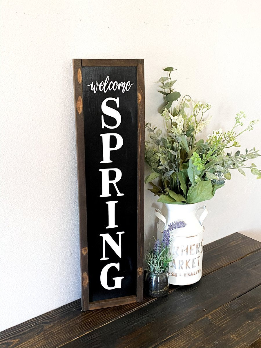 Vertical welcome spring framed sign-EchoDecor