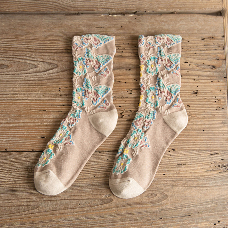 🌷Embossed Floral Mid-calf Socks-EchoDecor