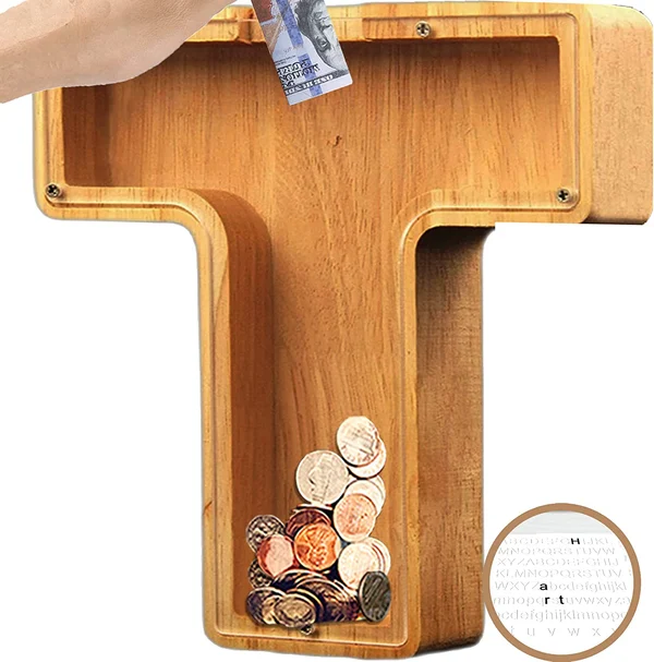 Letter Piggy Bank-Wood Gift for Kids-EchoDecor