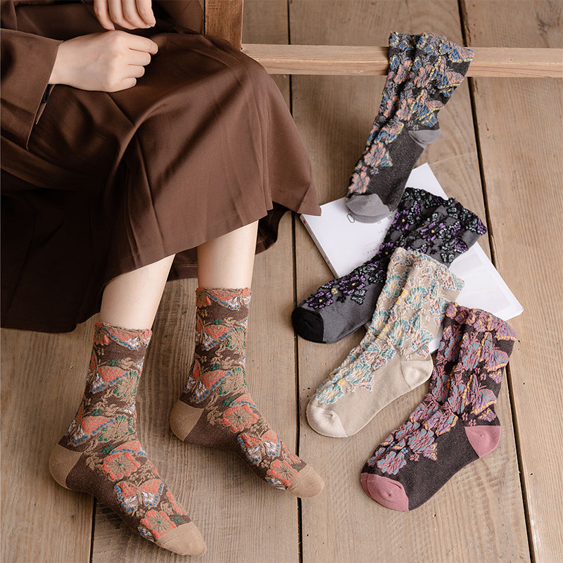 🌷Embossed Floral Mid-calf Socks-EchoDecor
