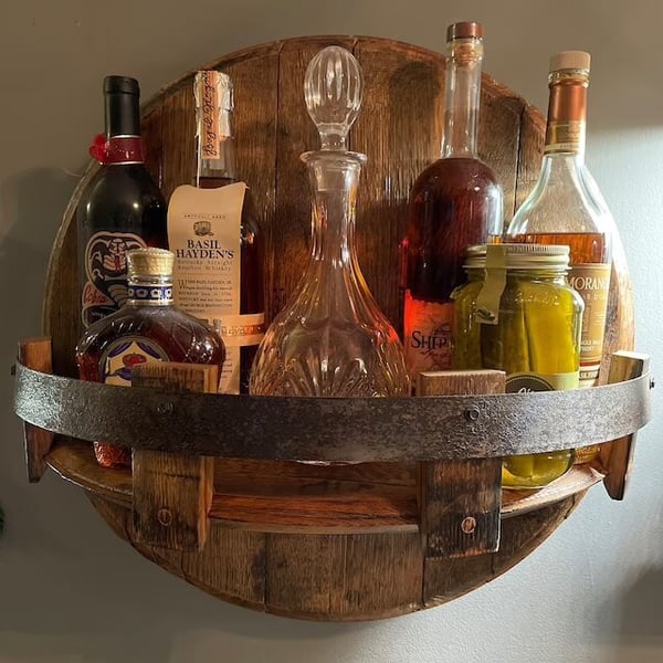 Bourbon whiskey barrel shelf-EchoDecor