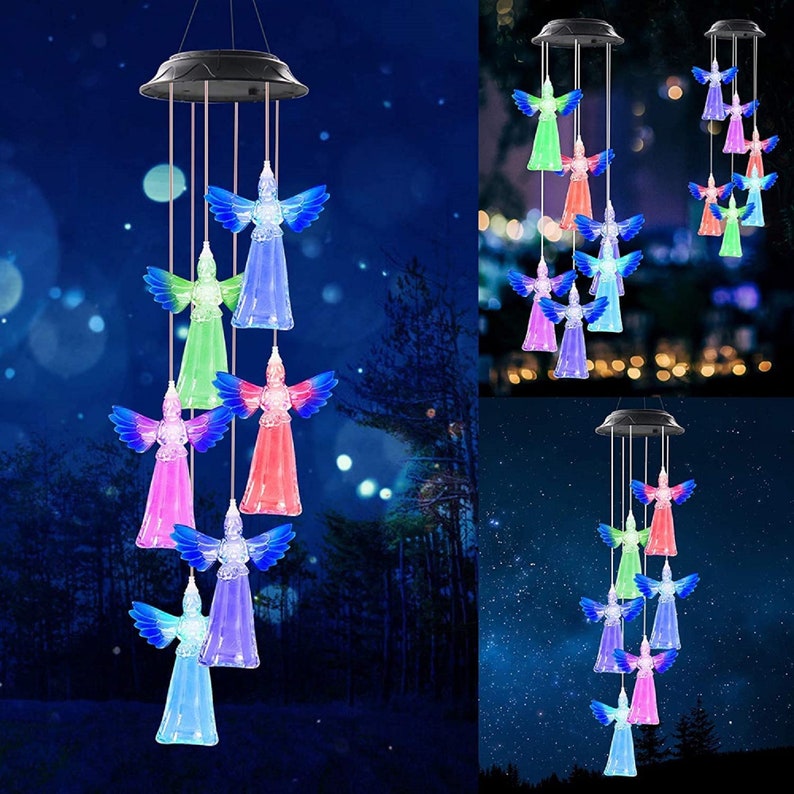 Solar Powered Color Changing LED Angel Wind Chimes-EchoDecor