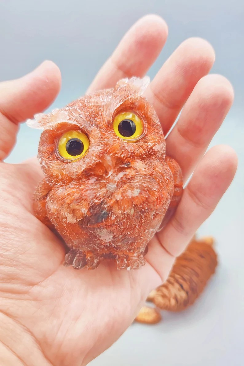 NATURAL CRYSTAL GEMSTONE OWL-EchoDecor