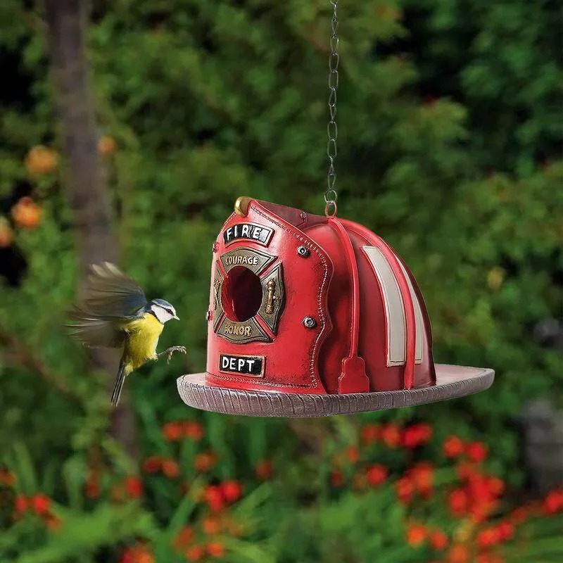 ⛑HOT SALE 50% OFF🐦️Retro Red Firefighter Helmet Bird House💖-EchoDecor