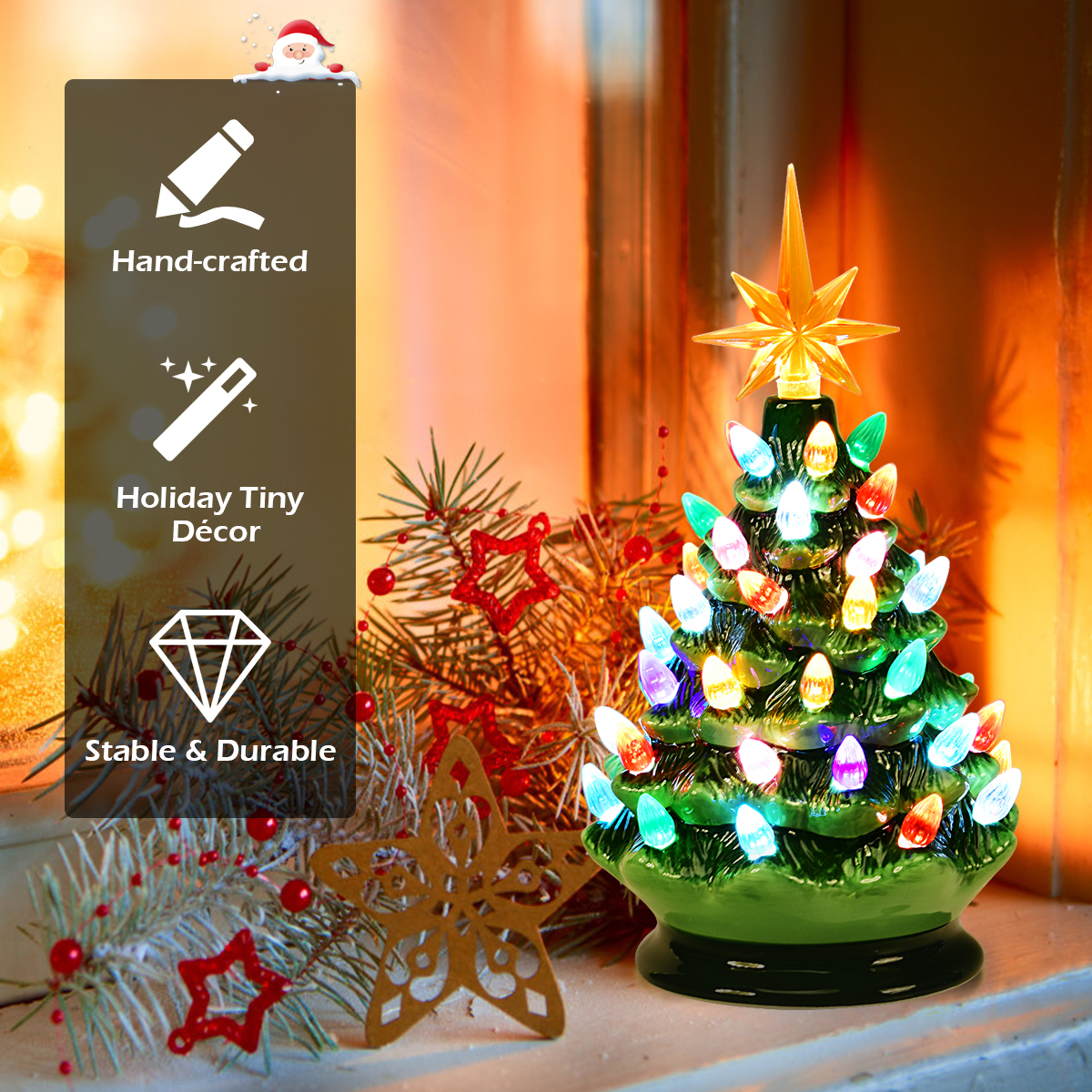 Colored lights Ceramic Christmas Tree-Handcrafted and Hand Painted-EchoDecor