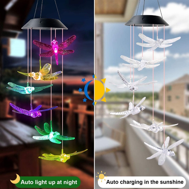 Color-Changing Outdoor LED Solar Powered Dragonfly Wind Chime-EchoDecor