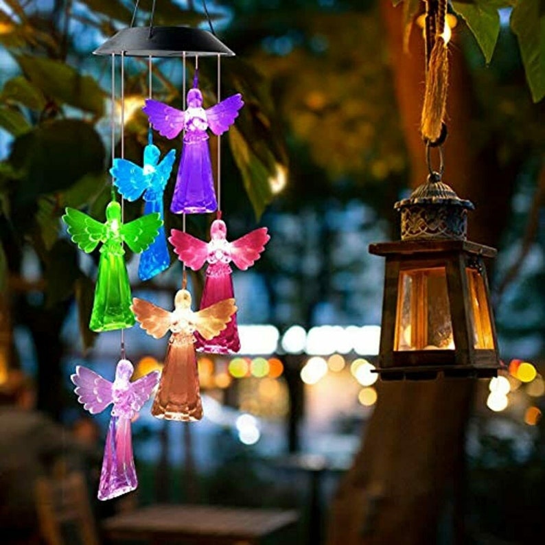 Solar Powered Color Changing LED Angel Wind Chimes-EchoDecor