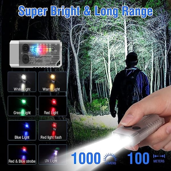 👍Small Powerful EDC Flashlight with Red UV Blue Light -Super Bright 1000LM-EchoDecor