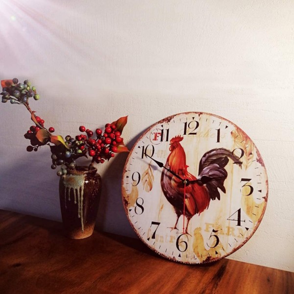 🐔Vintage Farmhouse Kitchen Wall Clocks Battery Operated Rooster Analog Clock 🐓-EchoDecor