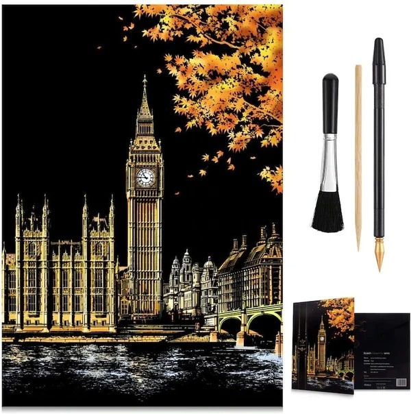 🔥Last Day 50%OFF🔥 Scratch-Off Rainbow Painting - World Famous Tourist Attractions 16 X 11.2 Inches-EchoDecor