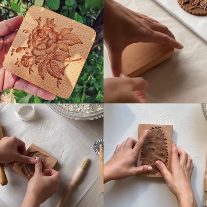 Provance rose cookie stamp-Pine cone cookie stamp-Cookie cutter rose - Wooden gingerbread or shortbread cookie mold-EchoDecor