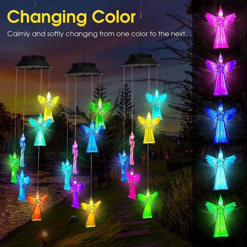 Solar Powered Color Changing LED Angel Wind Chimes-EchoDecor