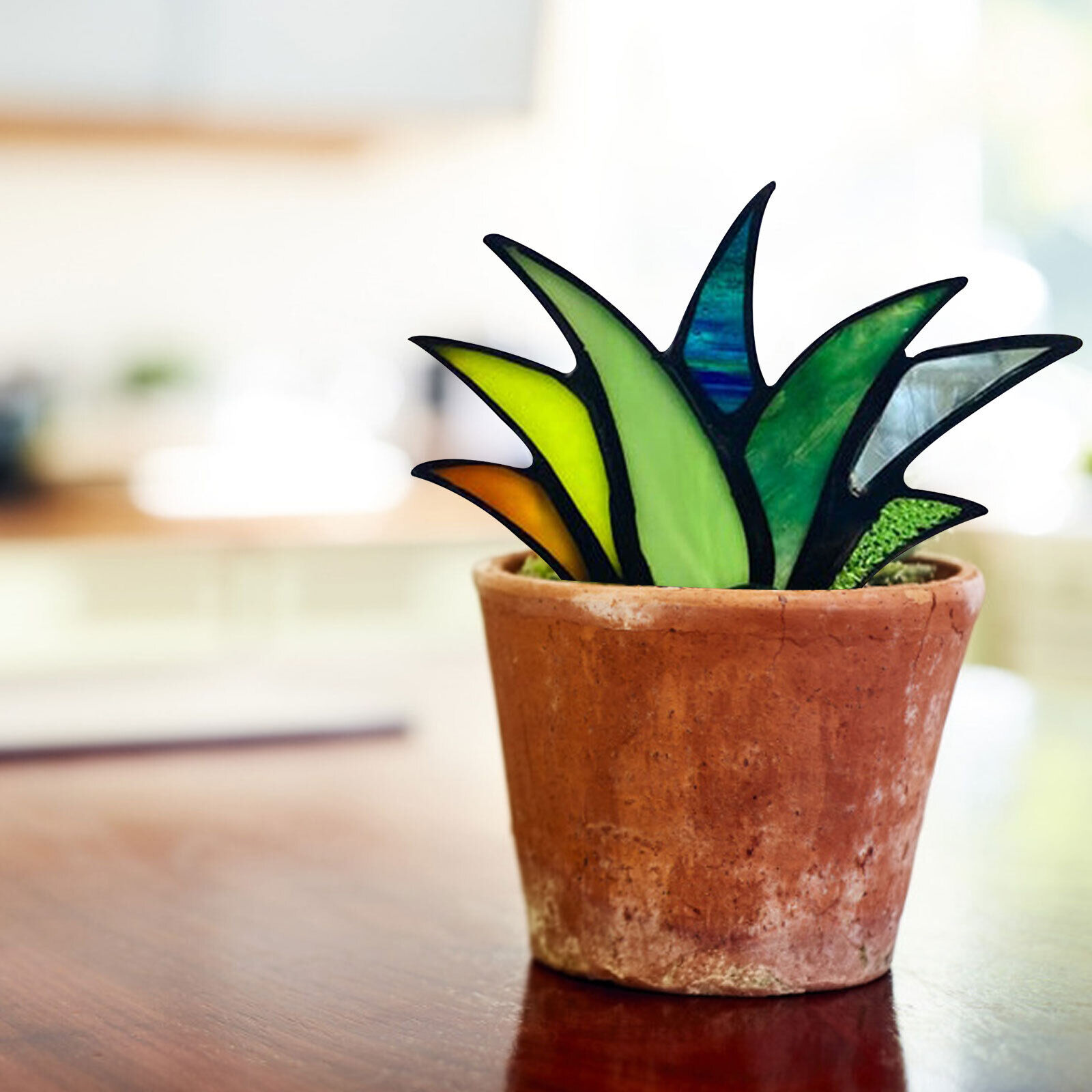 🪴Creative Mini Acrylic Aloe Potted Plant Stained Glass Colorful Artificial Fake Agave Home Garden Decoration Ornament-EchoDecor