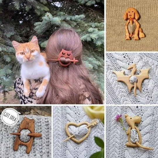 🌸Brooch pin with wooden animal pattern (sweater clip)💘-EchoDecor
