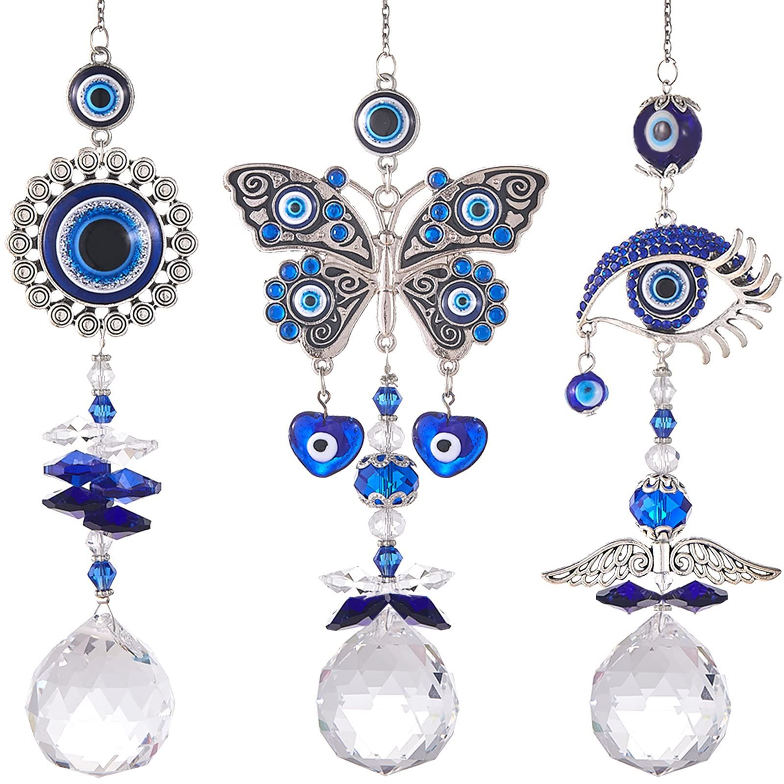 Hanging Crystal Suncatcher Ornament Turkey Blue Evil Eye-EchoDecor
