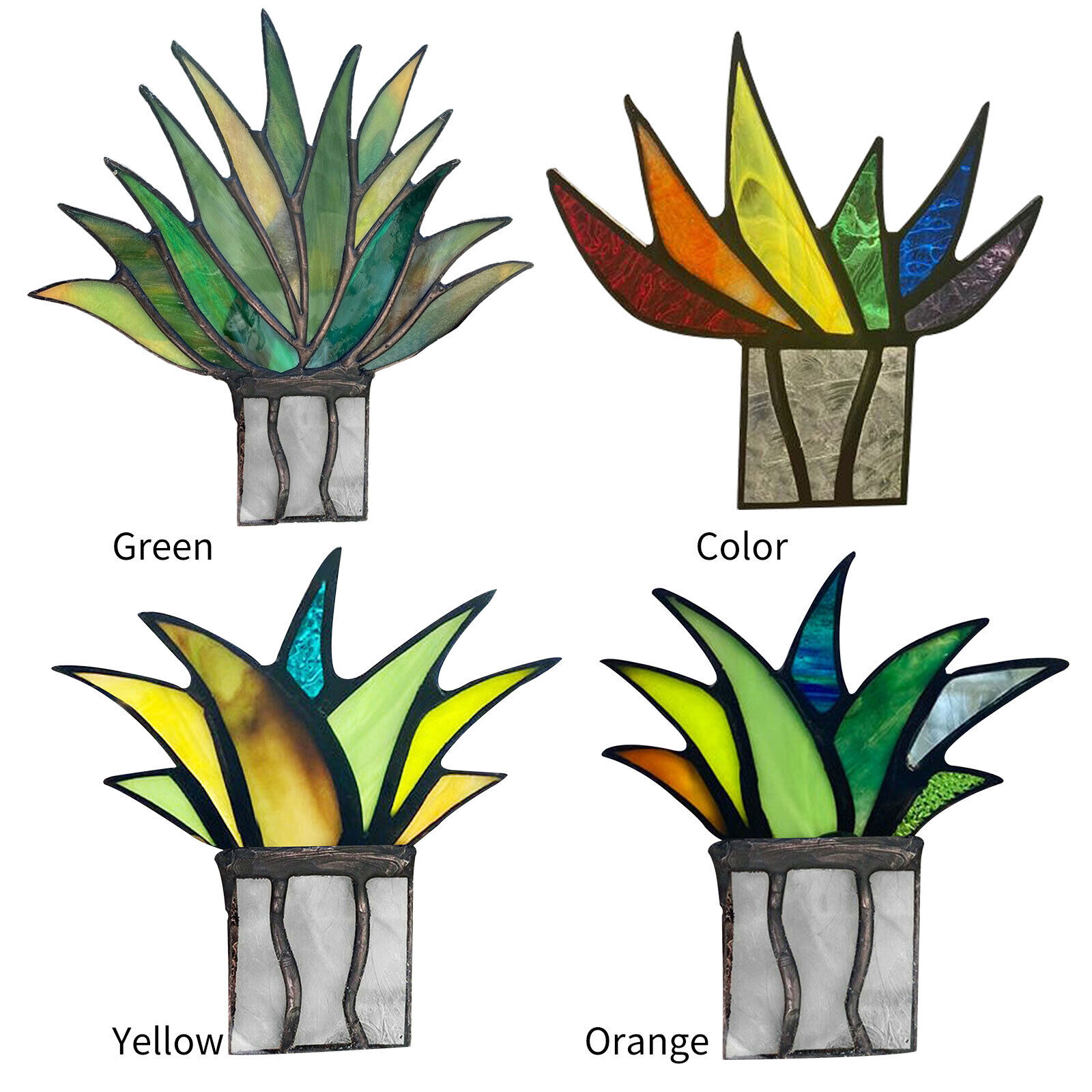 🪴Creative Mini Acrylic Aloe Potted Plant Stained Glass Colorful Artificial Fake Agave Home Garden Decoration Ornament-EchoDecor