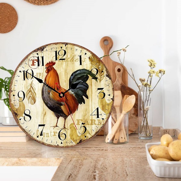 🐔Vintage Farmhouse Kitchen Wall Clocks Battery Operated Rooster Analog Clock 🐓-EchoDecor