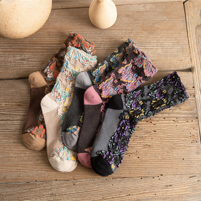 🌷Embossed Floral Mid-calf Socks-EchoDecor