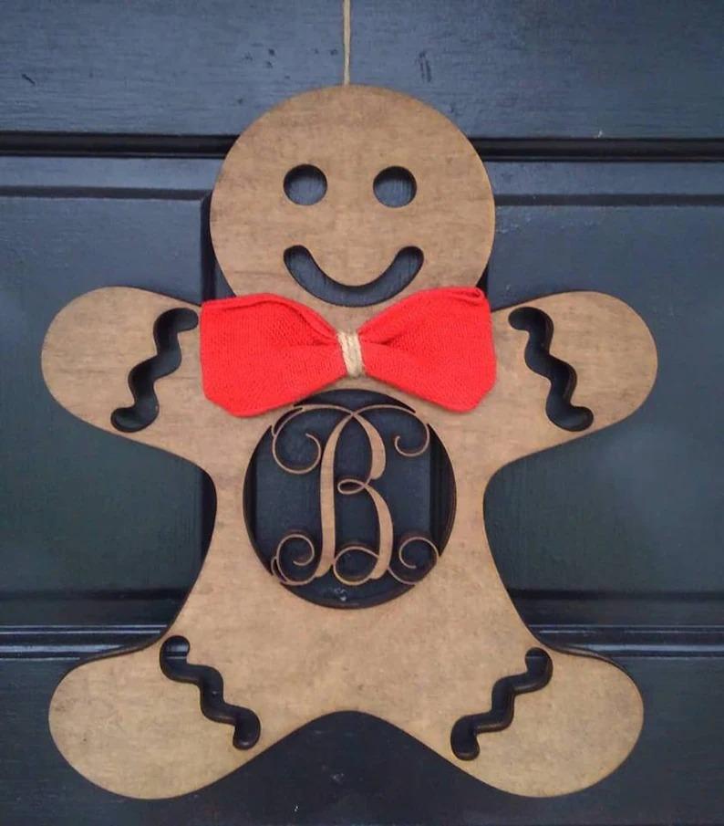 Gingerbread Man Monogram Door Hanger-EchoDecor