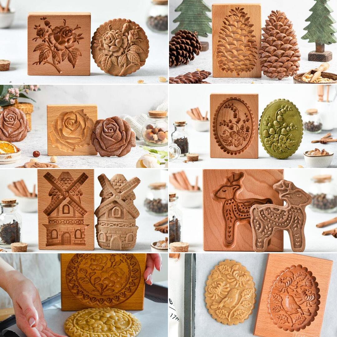 Provance rose cookie stamp-Pine cone cookie stamp-Cookie cutter rose - Wooden gingerbread or shortbread cookie mold-EchoDecor