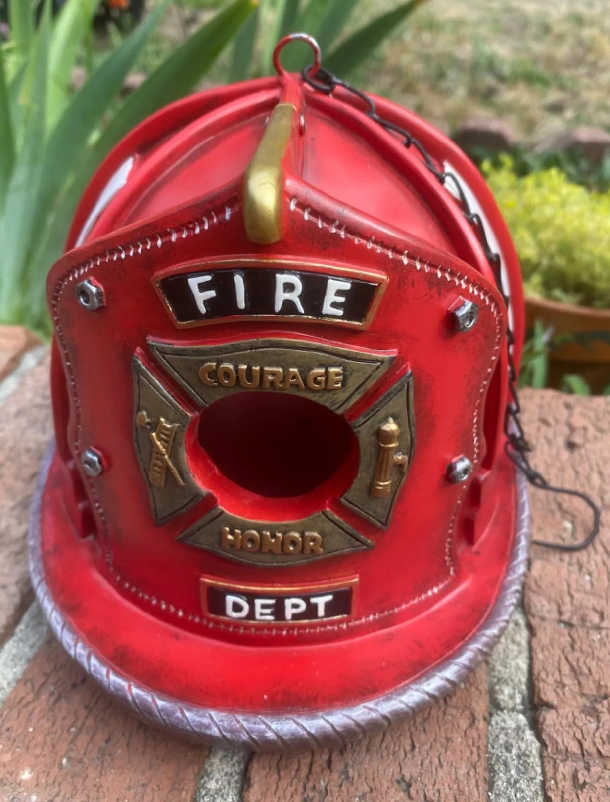 ⛑HOT SALE 50% OFF🐦️Retro Red Firefighter Helmet Bird House💖-EchoDecor