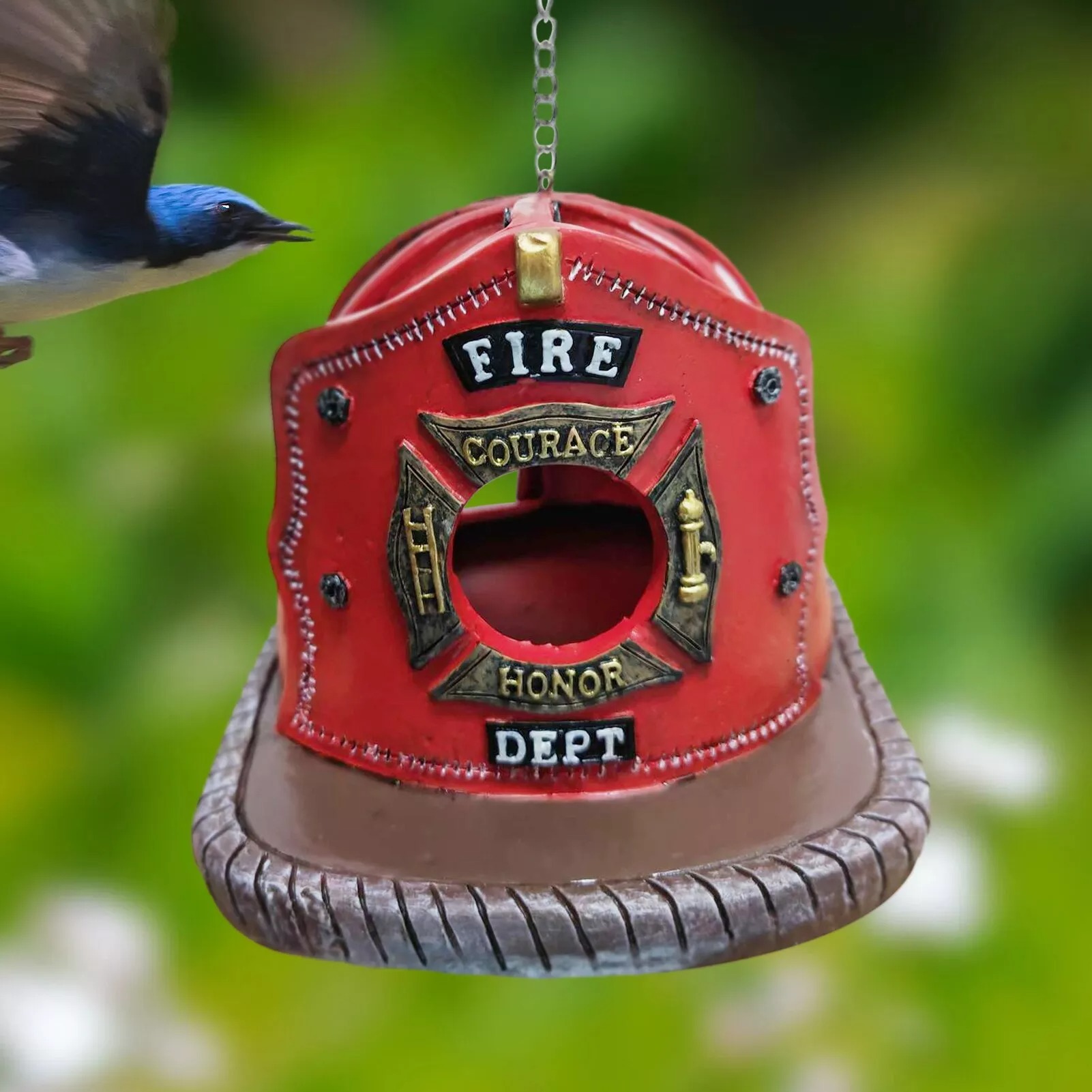 ⛑HOT SALE 50% OFF🐦️Retro Red Firefighter Helmet Bird House💖-EchoDecor