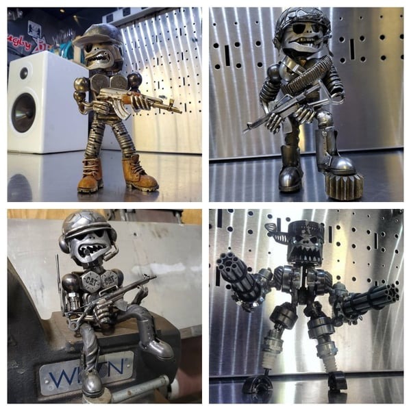 🔥🤖Recycling/Scrap Metal Standing Warrior Sculpture 🤖 🔥Handmade-Piston Man-EchoDecor