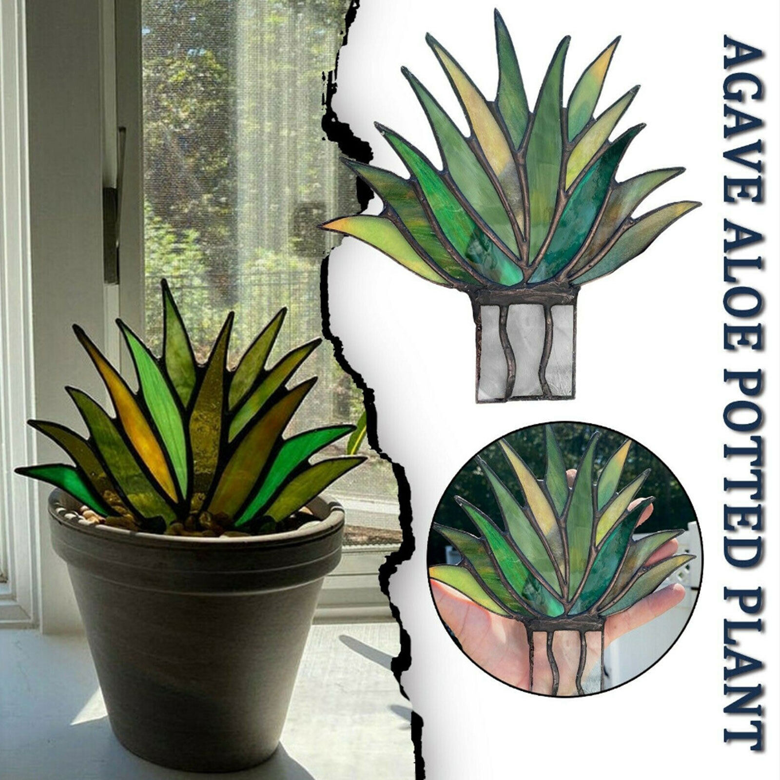 🪴Creative Mini Acrylic Aloe Potted Plant Stained Glass Colorful Artificial Fake Agave Home Garden Decoration Ornament-EchoDecor