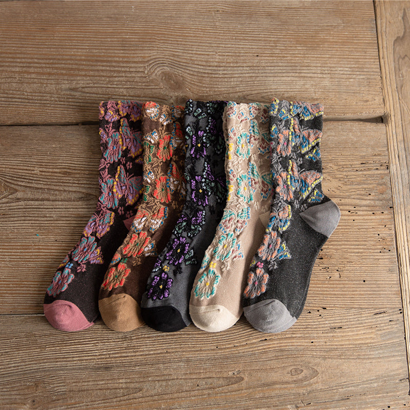 🌷Embossed Floral Mid-calf Socks-EchoDecor
