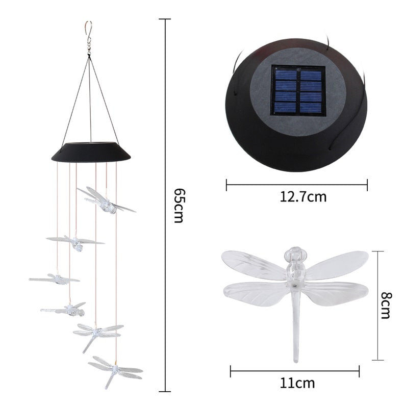 Color-Changing Outdoor LED Solar Powered Dragonfly Wind Chime-EchoDecor