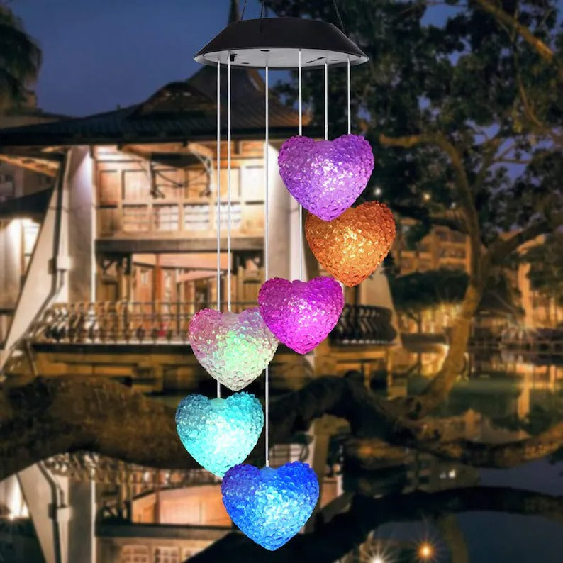 LED Solar Powered Color Changing Love Heart Wind Chimes-EchoDecor