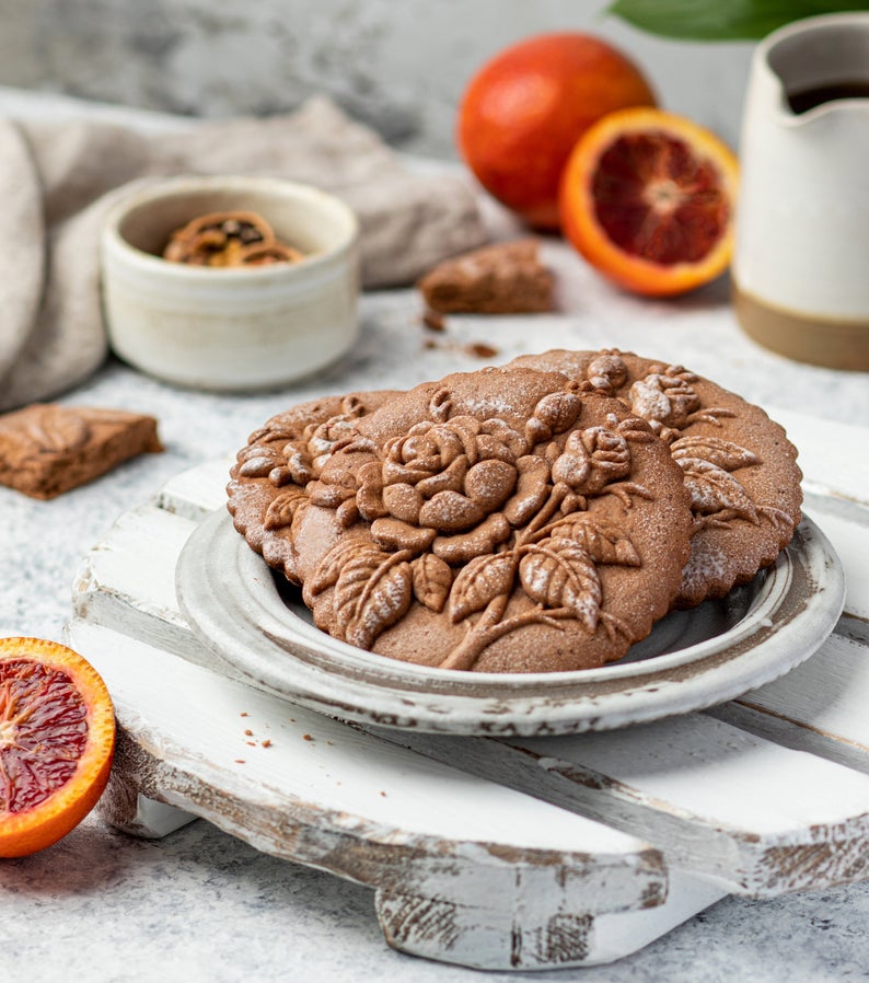 Provance rose cookie stamp-Pine cone cookie stamp-Cookie cutter rose - Wooden gingerbread or shortbread cookie mold-EchoDecor