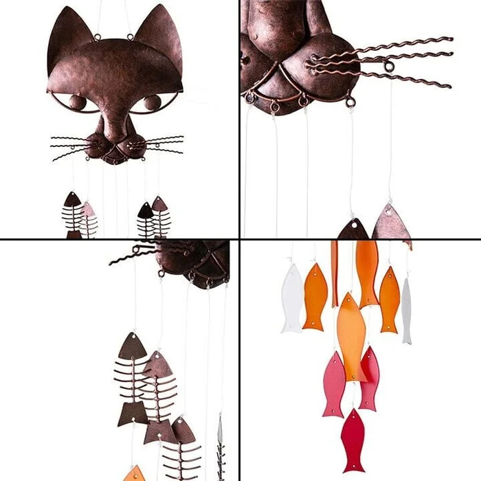 🐱Handcrafted Metal Cat and Fish Wind Chime🎏-EchoDecor