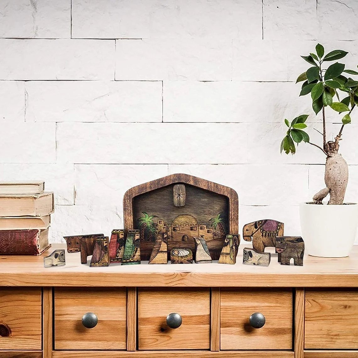 Wooden Jesus Puzzle Statue, Nativity Puzzle with Wood Burned Design-EchoDecor