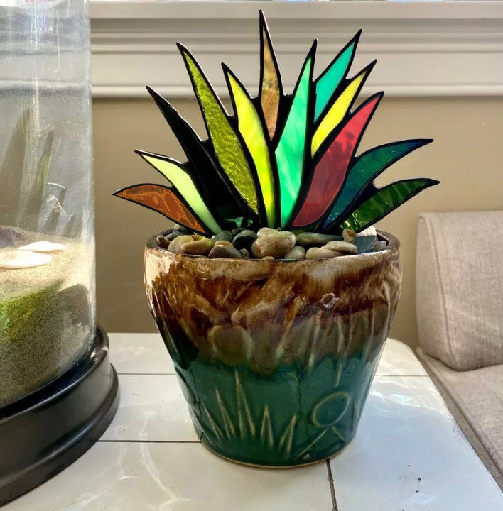 SUNCATCHER STAINED AGAVE PLANTE-EchoDecor