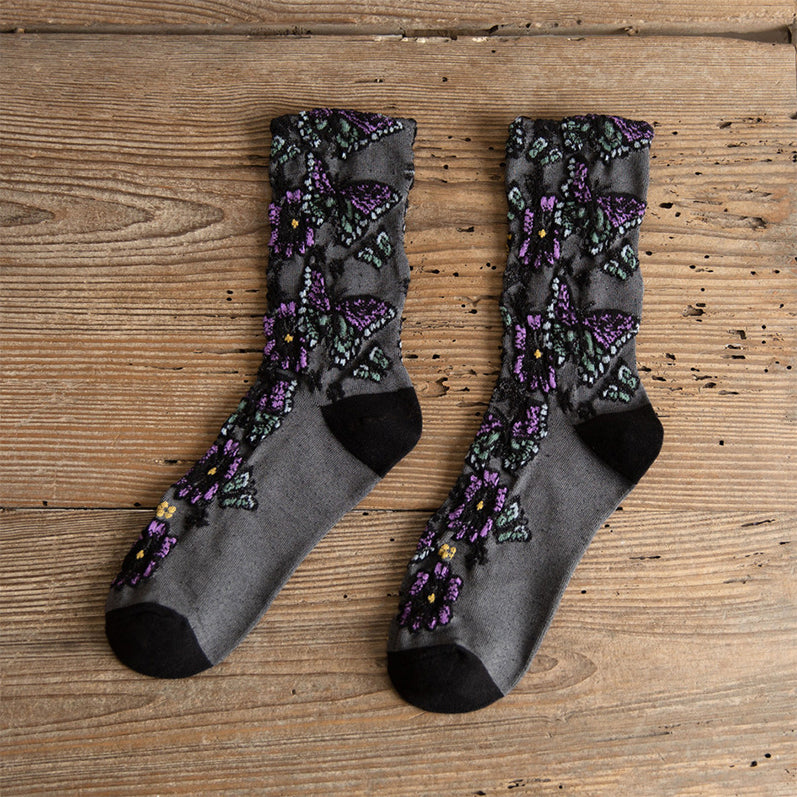 🌷Embossed Floral Mid-calf Socks-EchoDecor