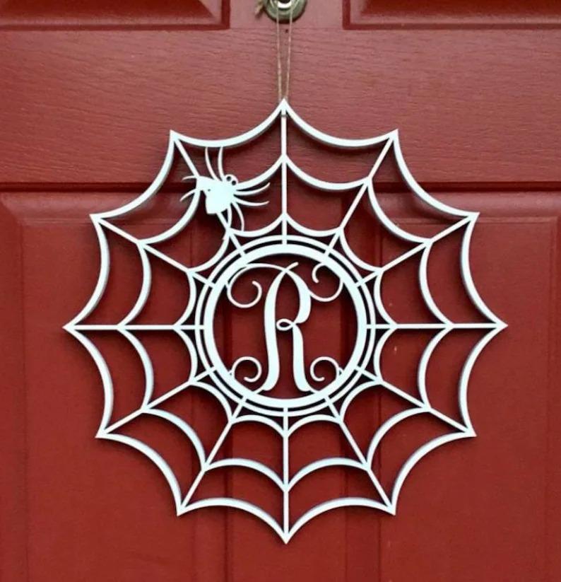 Halloween Spider Web Monogram Door Hanger Wreath-Etcy Decor