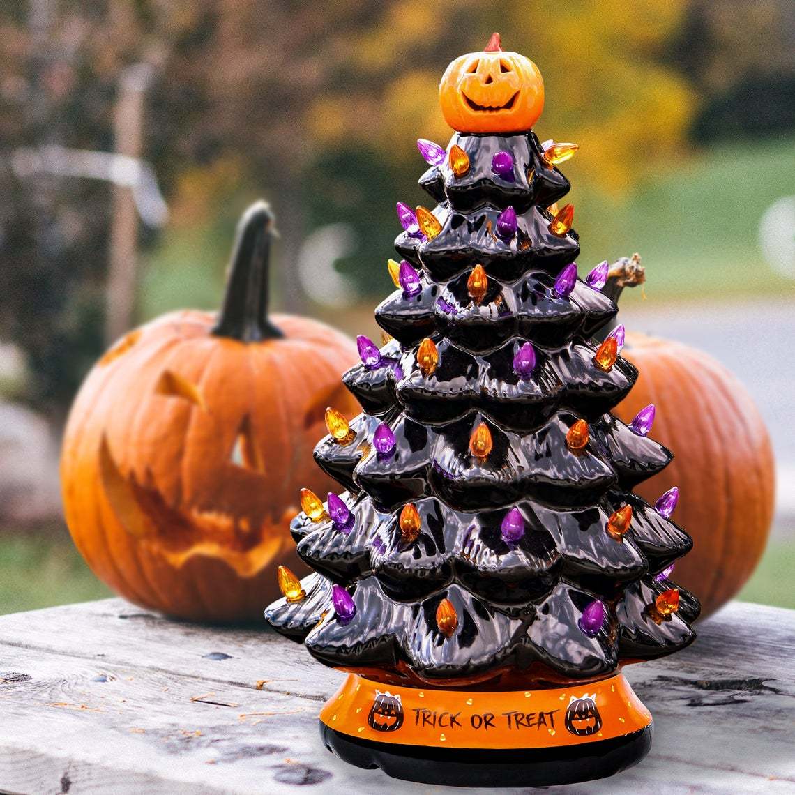 🎃HALLOWEEN COLORED LIGHTS CHRISTMAS TREE✨HANDCRAFTED AND HAND PAINTED