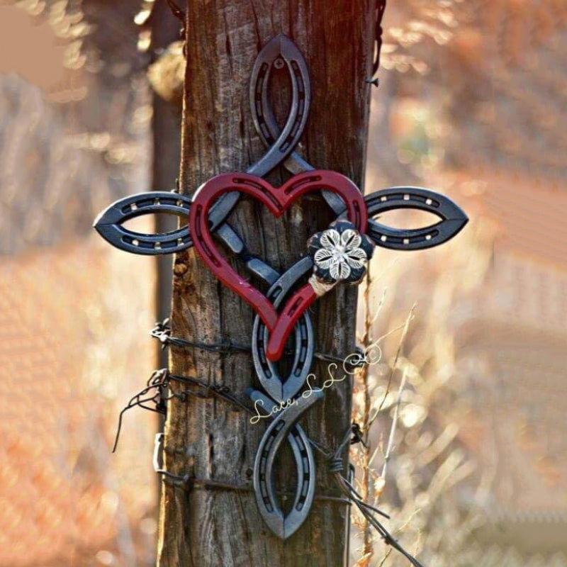 Natural Horsehsoe Cross With Heart