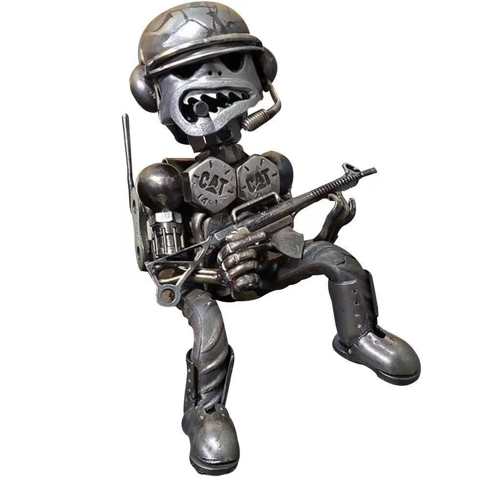🔥🤖Recycling/Scrap Metal Standing Warrior Sculpture 🤖 🔥Handmade-Piston Man-EchoDecor