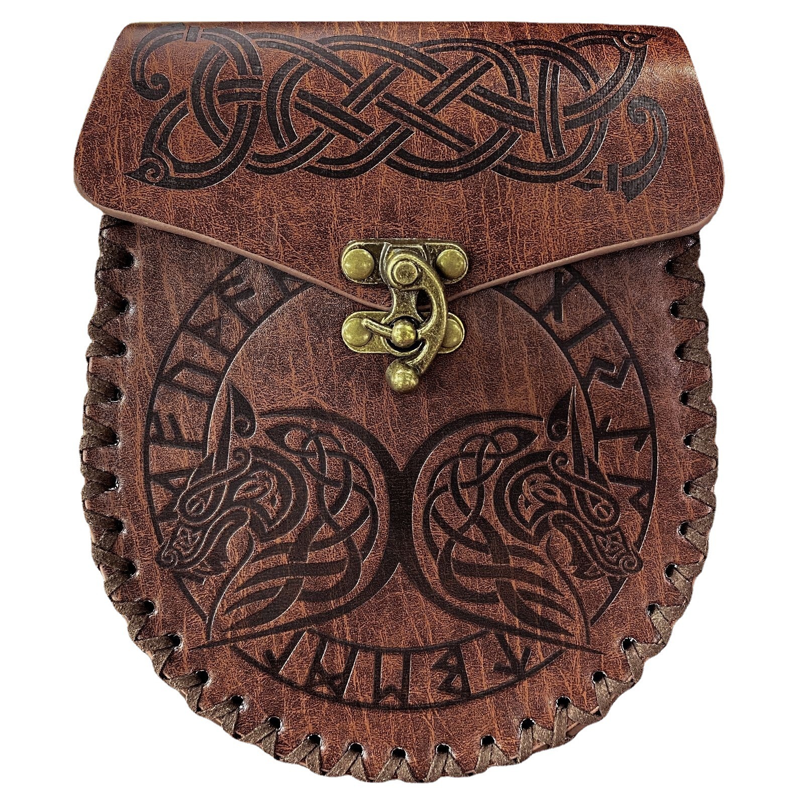 Vintage Medieval Nordic Embossed Leather Belt Bag-EchoDecor