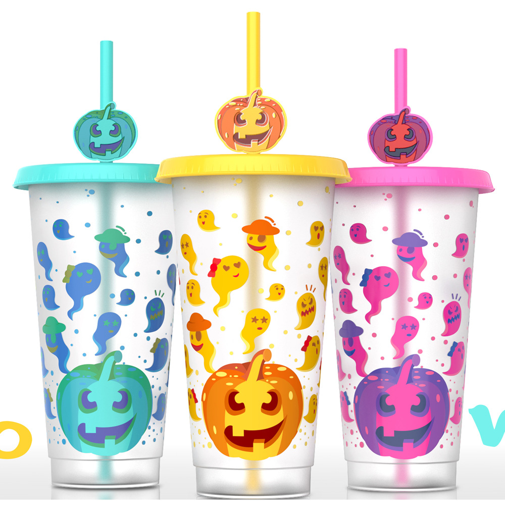 🎃Halloween Color Changing Cup Set- 3 Reusable Cups, Lids and Straws
