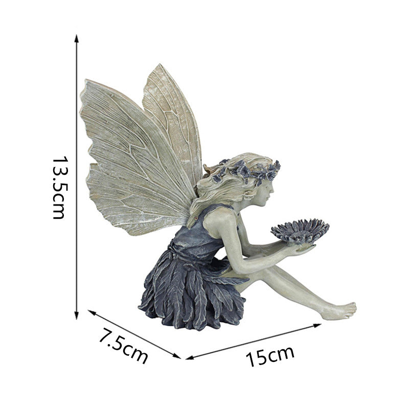 Seated Fairy Statue Garden Resin Craft Ornament-EchoDecor